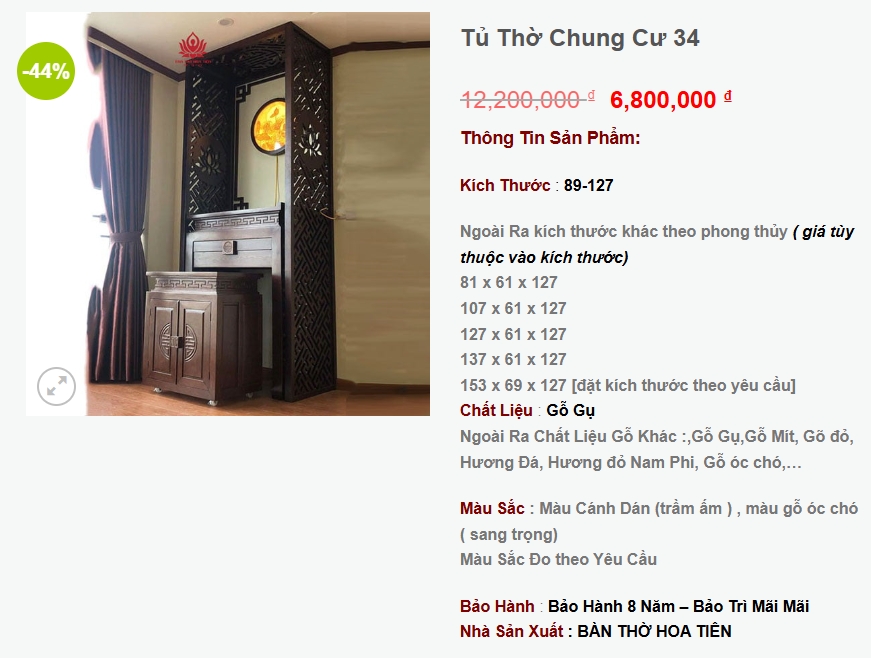 Giá Bàn Thờ Đứng Chung Cư 2025 – Cập Nhật Mới Nhất Tại Hoa Tiên