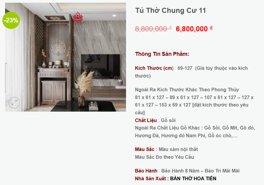 Giá Bàn Thờ Đứng Chung Cư 2025 – Cập Nhật Mới Nhất Tại Hoa Tiên